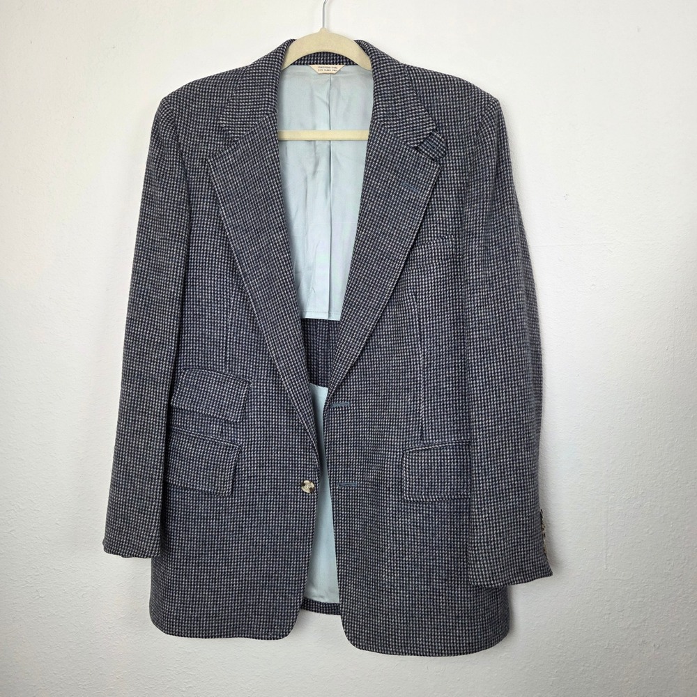 Bradstreet & Scholl Mens Blue Houndstooth‎ Tweed Sport Coat Blazer Vintage 42R
